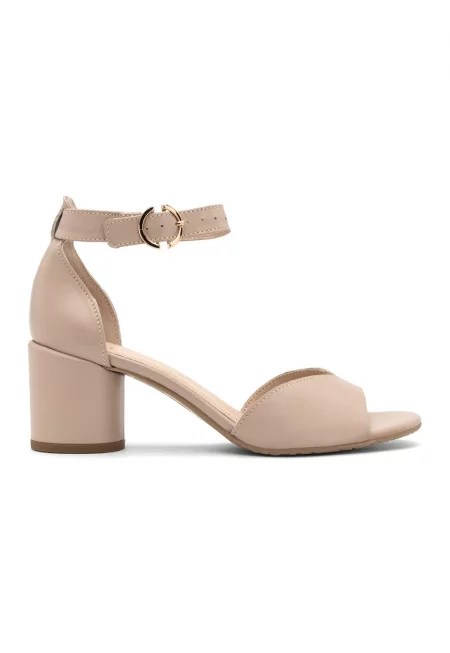 Кожени сандали с масивен ток - Светло бежово