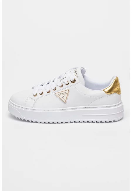 Кожени спортни обувки с лого - Златист/Бял