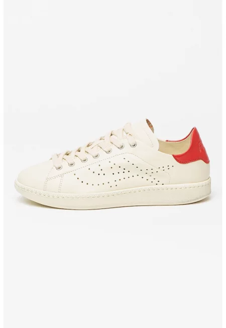 Кожени спортни обувки с перфорации - Аленочервен/Крем