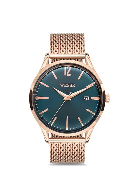 Мъжки часовник  модел WWG202204 - зелен - каишка от розово злато - кварцов механизъм - 3 ATM