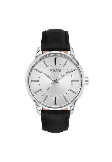 Мъжки часовник  WWG203813 класически сребърен 41мм черна кожена каишка