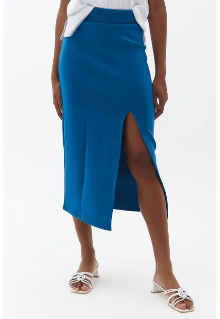 Миди пола с фронтална цепка - Тъмносин