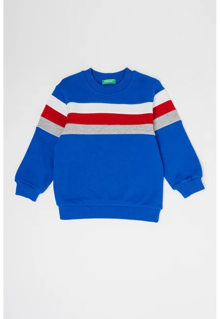 Памучен суитшърт с райе - Червен/Бял/Кралско Синьо