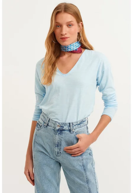 Памучна блуза Flanewzun с овален подгъв