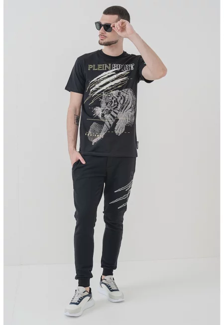 Памучна тениска с лого - Черен/Сребрист