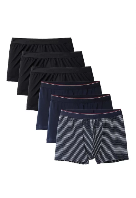 Памучни боксерки с лого на талията - 6 чифта - Бял/Черен/Тъмносин