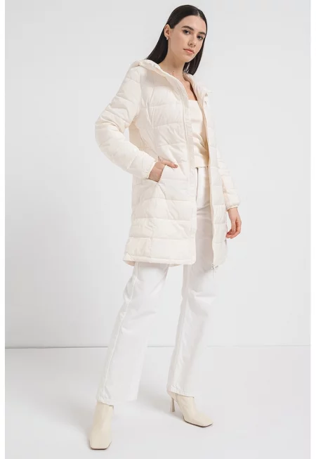 Подплатено зимно яке с качулка - Слонова кост