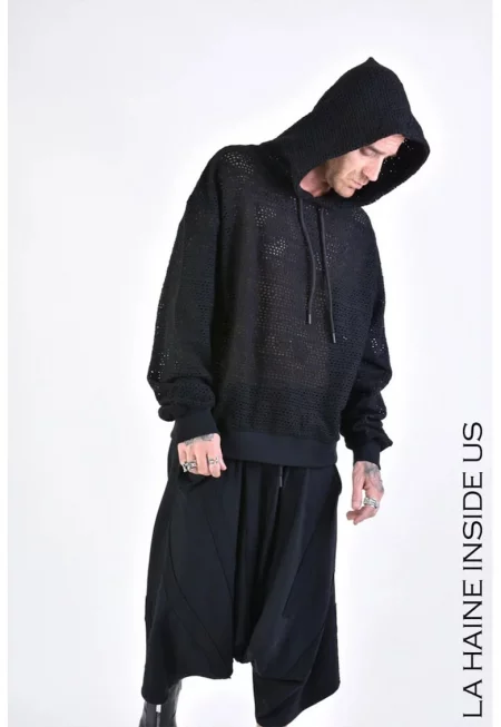 Прозрачен овърсайз суичър от плетиво - Черен