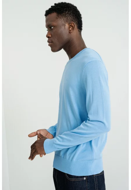 Пуловер с овално деколте - Пастелносин