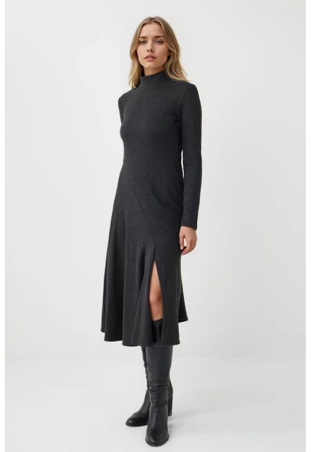 Разкроена рокля с цепка встрани - Антрацитно сиво