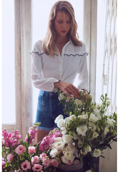 Риза с дълги ръкави и дипли