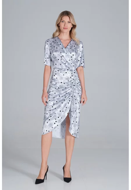 Рокля  елегантна - полиестер - с волани - сива -