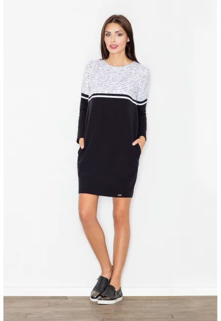 Рокля  памучна - черна - с джобове