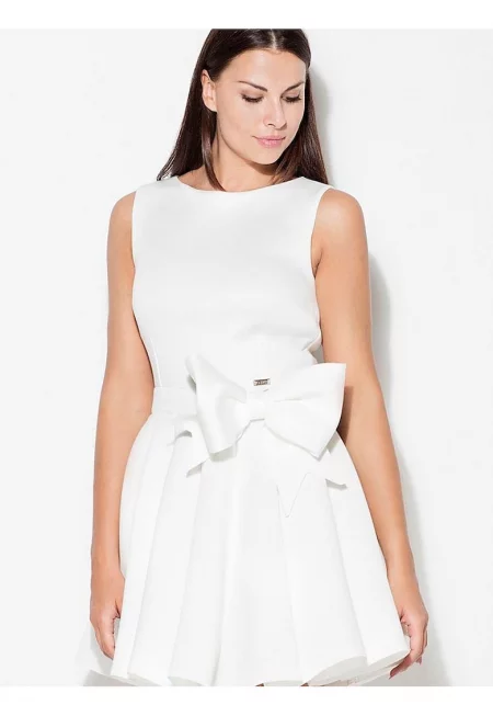 Рокля  разкроена - с широки презрамки - странична панделка - бяла - 100% полиестер -