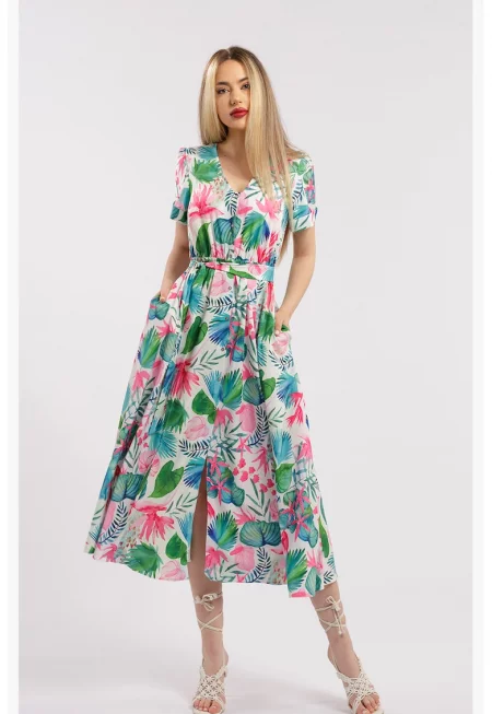 Рокля-риза с колан - Многоцветен