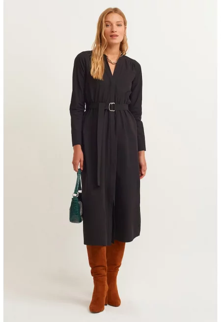 Рокля с колан - Черен
