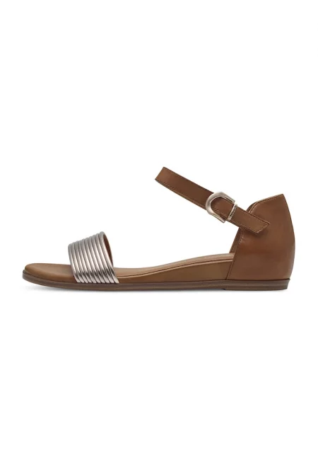 Сандали от кожа и еко кожа - Канелено кафяво/Сребрист