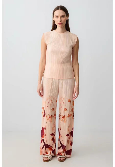 Широк панталон с флорален десен - Бордо/Оранжев/Розова сьомга