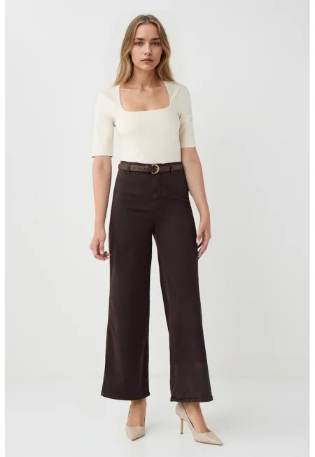 Широк панталон с лиосел - Кафяв