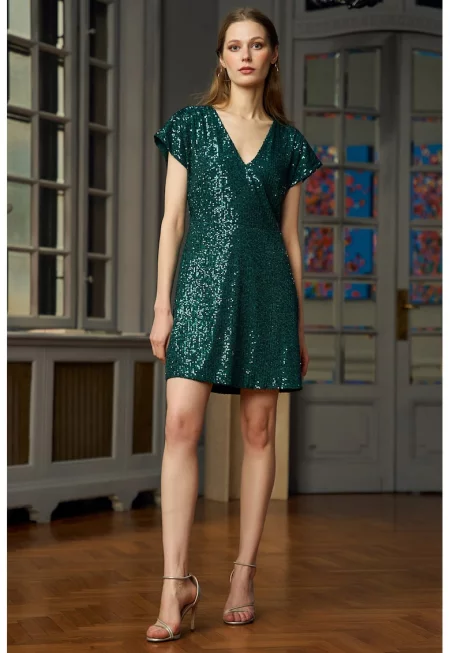 Шпиц рокля Dream с пайети - Персийско зелено
