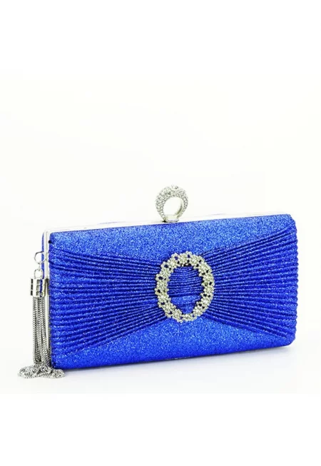 Синя клъч чанта с брошка Силвия 06 10839