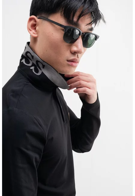 Слим блуза с яка - Черен