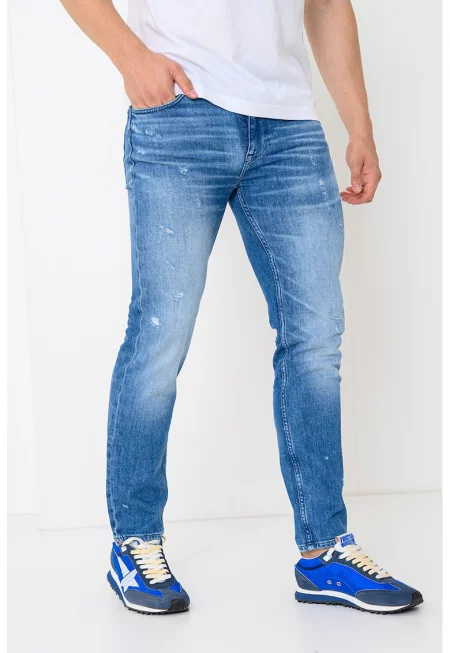 Слим дънки със захабени зони - Лавандула