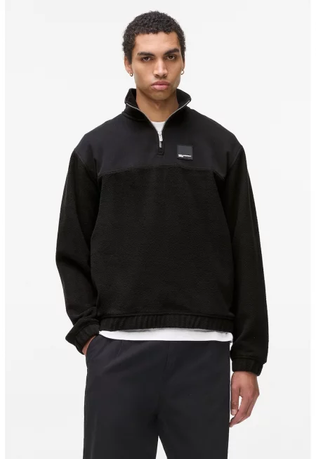 Суитшърт с къс цип - Черен