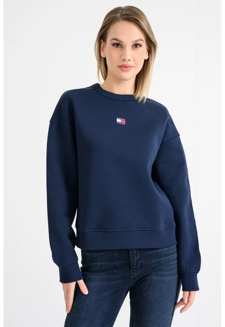 Суитшърт с овално деколте и лого - Тъмносин