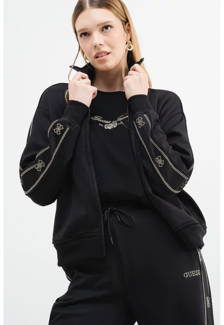 Суитшърт с цип и висока яка - Черен