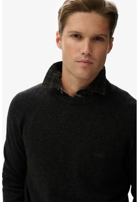 SUPERDRY - Стандартен пуловер с вълна с ръкави реглан - Черен меланж