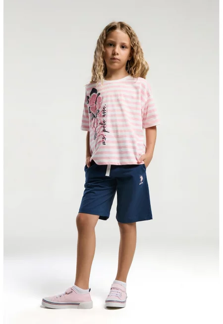 Свободен къс спортен екип с връзка на талията - Бял/Светлорозов