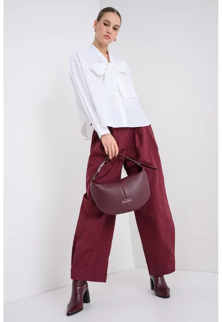 Свободен панталон с висока талия - Бордо