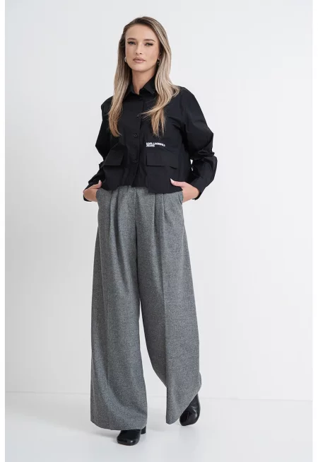 Свободна риза с джобове - Черен