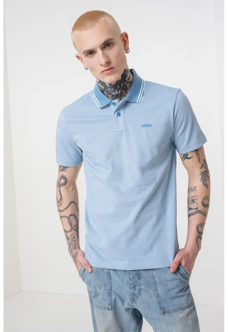 Свободна тениска с яка - Пастелносин