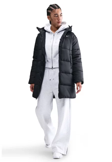 Свободно зимно яке с качулка - Черен