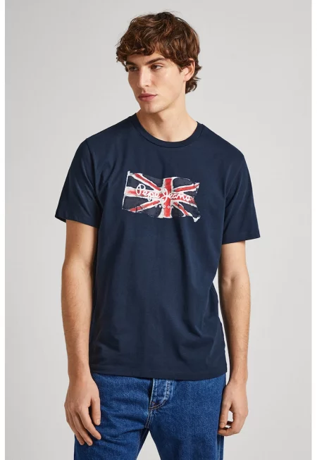 Тениска Clag с овално деколте и лого - Тъмносин