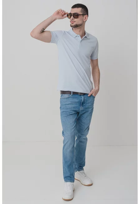 Тениска с органичен памук с яка - Светлосин