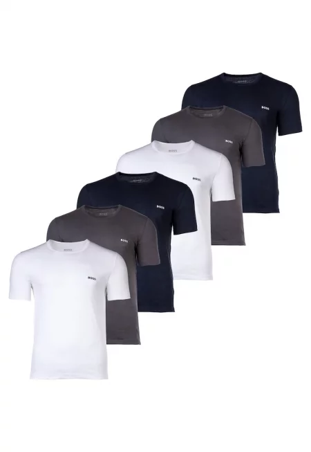 Тениска с овално деколте - 6 броя - Бял/Сив/Син