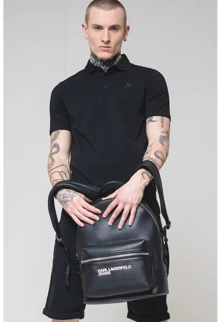 Тениска с памук с копчета - Черен