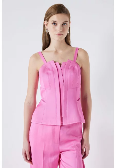 Топ с лен и цип - Светлорозов