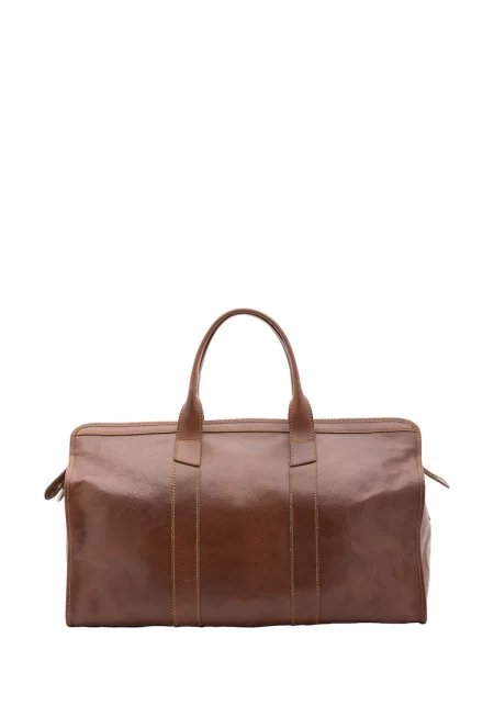 Унисекс кожена пътна чанта с цип - Кафяв