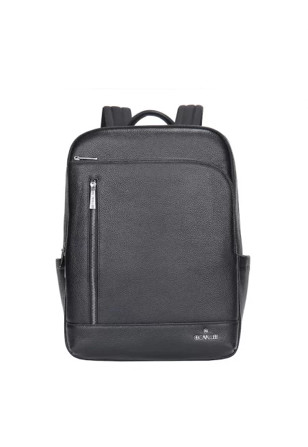 Унисекс кожена раница с джобове - Черен