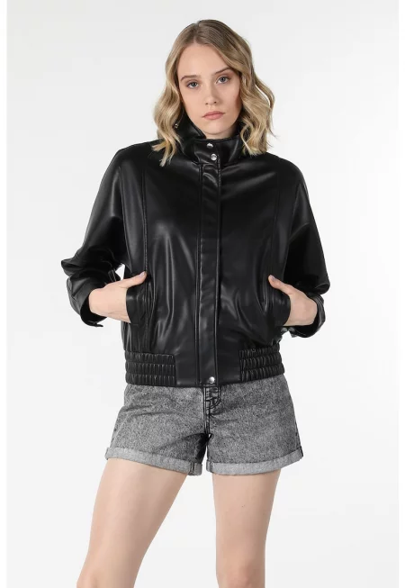 Яке от еко кожа с ниска яка