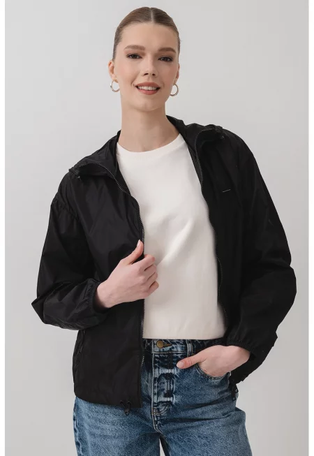 Яке с качулка и паднали ръкави - Черен