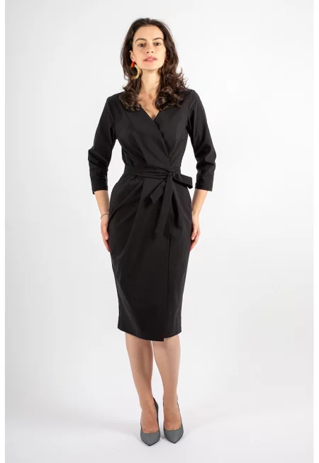 Застъпена миди рокля Nora - Черен