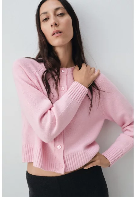 Жилетка с вълна и ръкави реглан - Розово