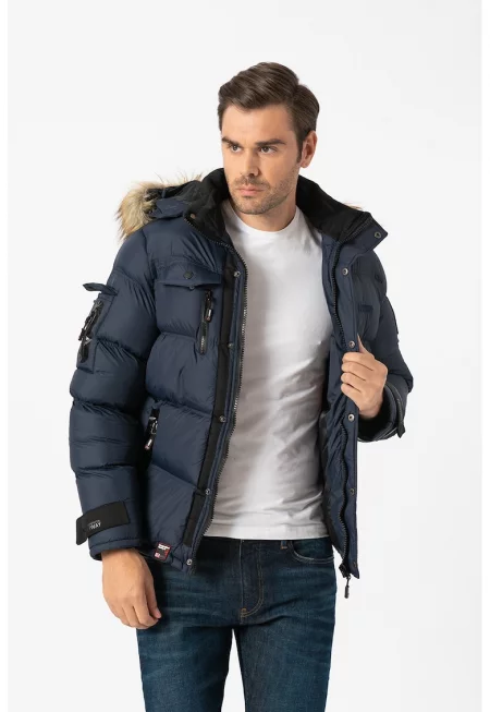 Зимно яке Bonap с отделяща се качулка - Тъмносин