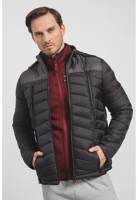 Зимно яке Borelo с качулка и вата - Черен