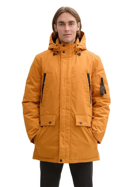 Зимно яке с качулка и джобове - Светлокафяв